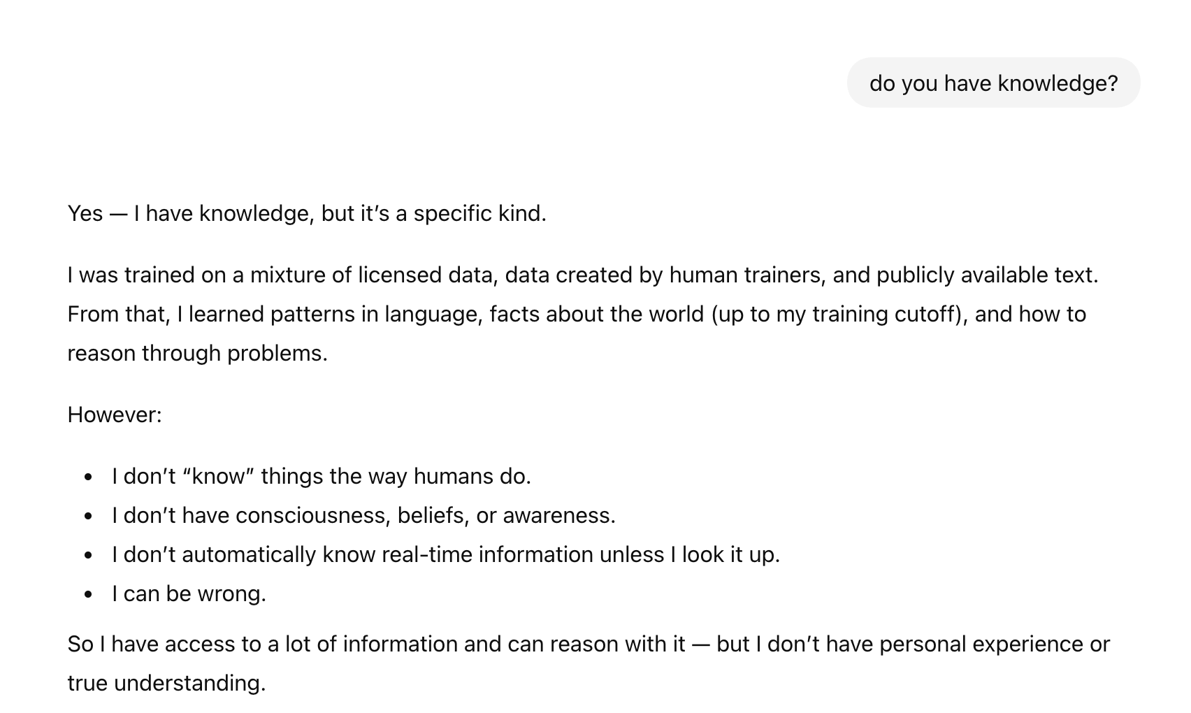 Does ai have knowledge? It thinks it does...